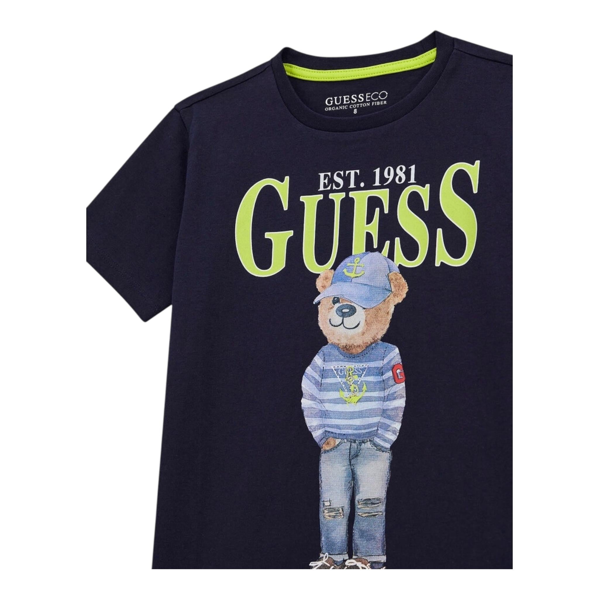Guess T-Shirt Girocollo Tinta Unita con Stampa per Bambino L5RI17K8HM4 BLU GUESS 