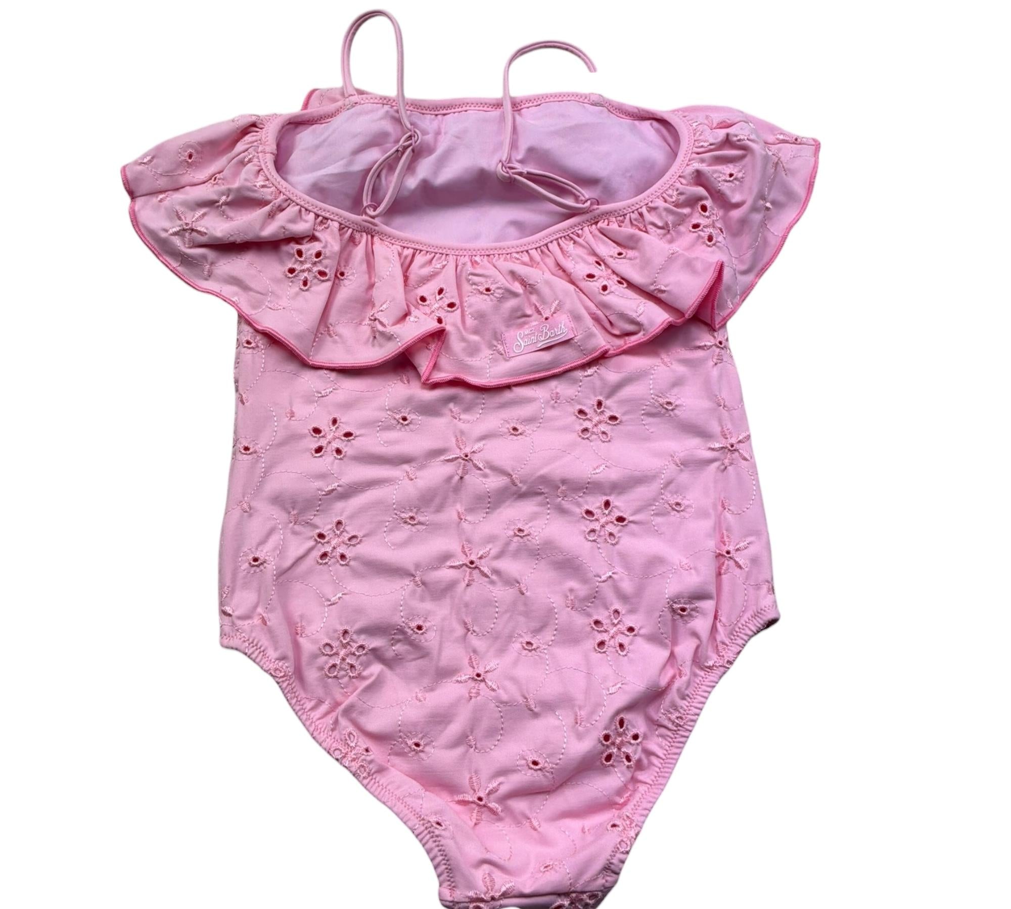 Saint Barth Costume Intero Tinta Unita In Pizzo Sangallo per Bambina BRIELLE ROSA SAINT BARTH 