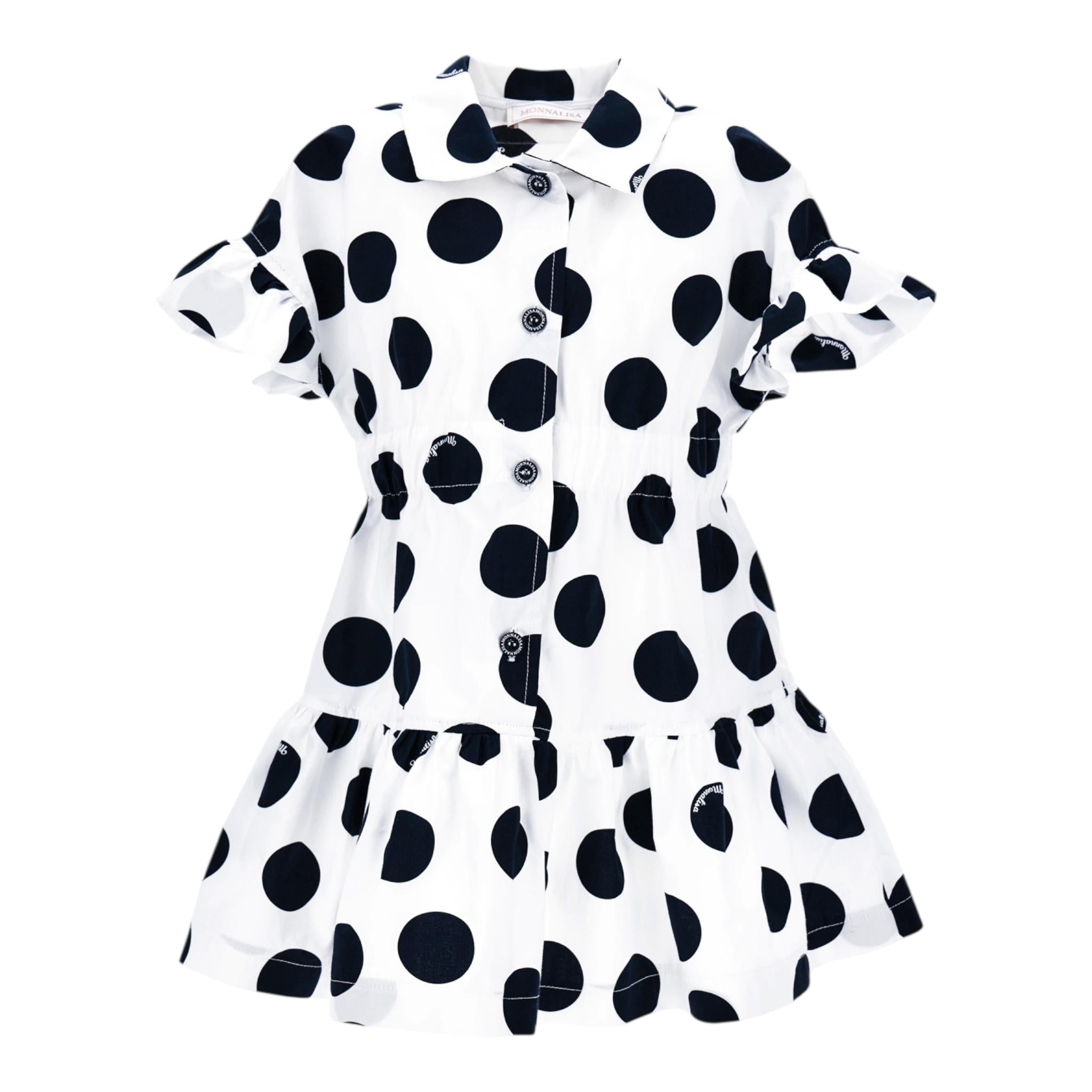 Monnalisa Abito Mezza Manica Tinta Unita con Stampa Pois per Bambina 11A910 BIANCO MONNALISA 
