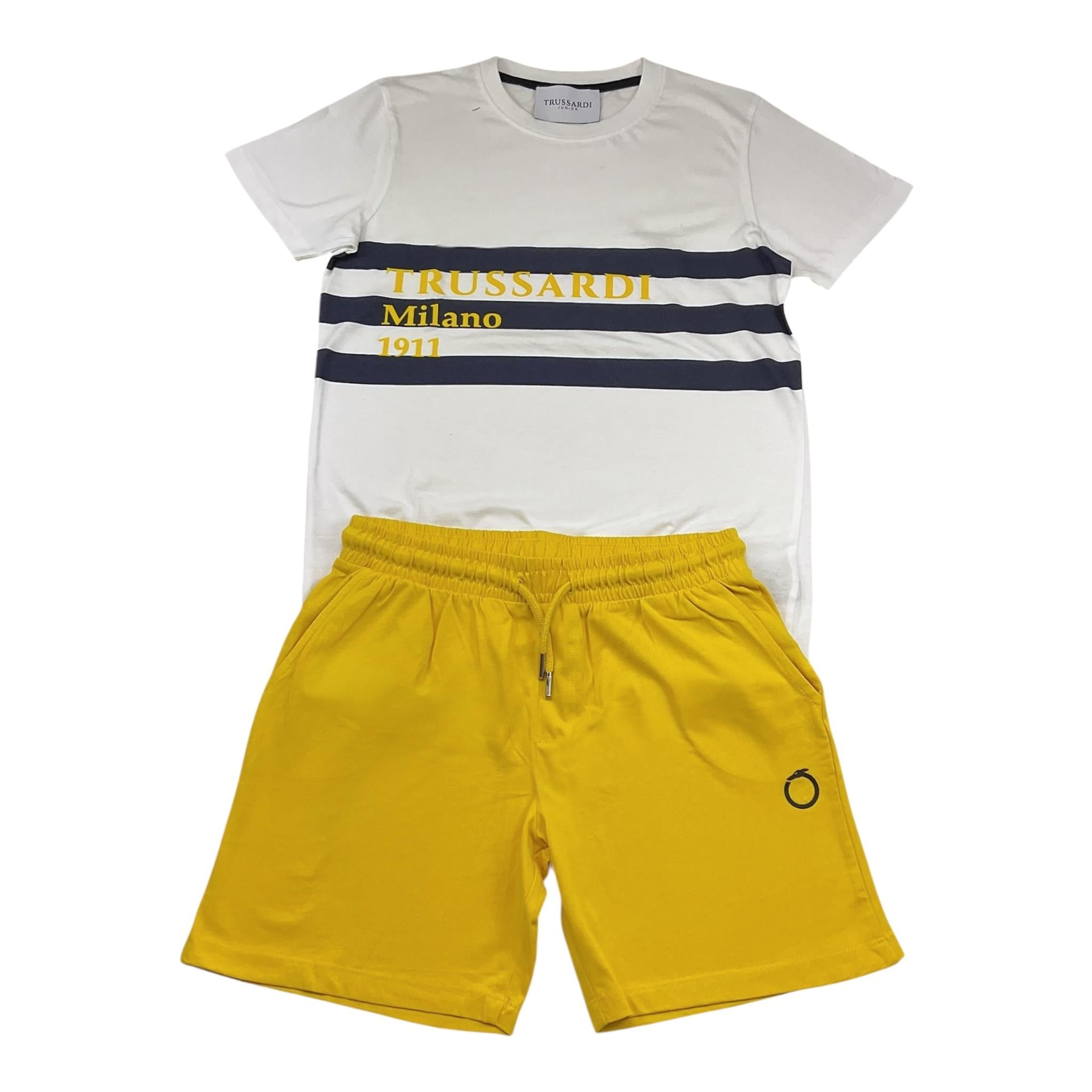 Trussardi Completo 2 Pezzi T-Shirt-Bermuda Bicolore per Bambino XBP24005CJ BIANCO/GIALLO TRUSSARDI 