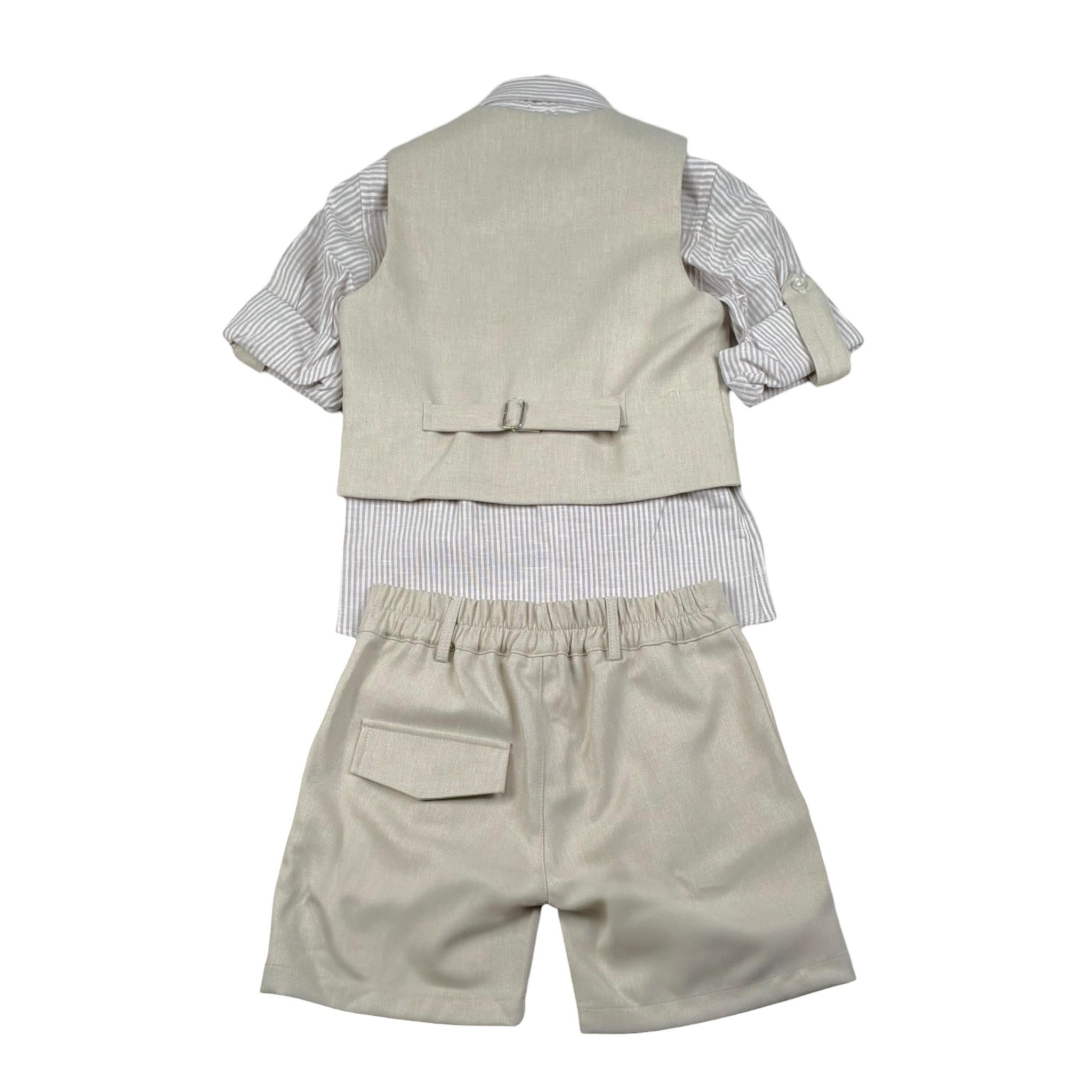 Never Too Completo 4 Pezzi Camicia-Bermuda-Gilet-Papillion per Bambino GM2234B BEIGE NEVER TOO 