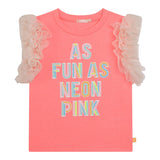 Billieblush T-Shirt Tinta Unita Con Tulle Rosa Fluo Per Bambina