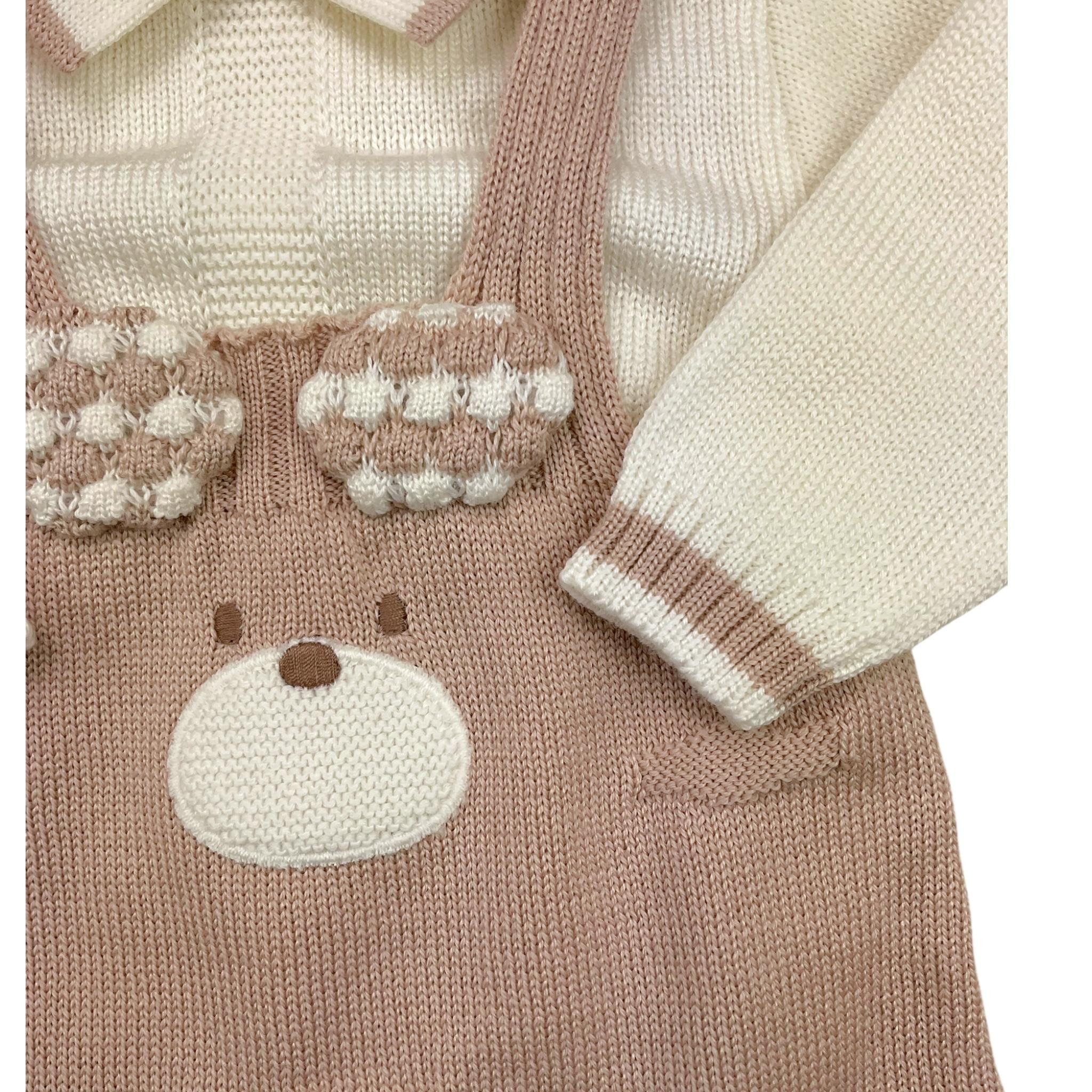 MARLU' completo 2pz maglia-salopette bicolore Bianco/rosa per Neonata IB5530 BIANCO/ROSA MARLU' 