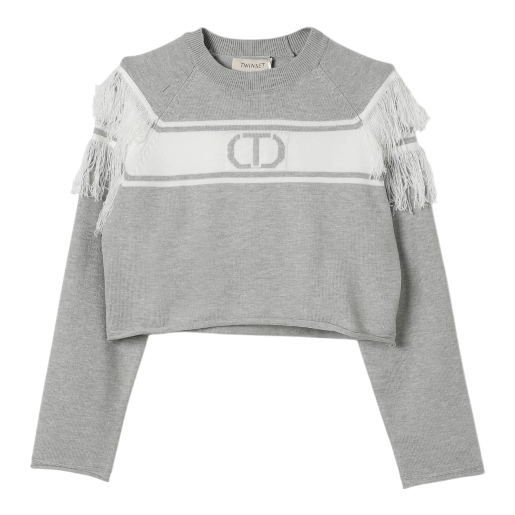 TWINSET maglia girocollo tinta unita con frange Grigio per Bambina 242GJ3163X GRIGIO TWINSET 