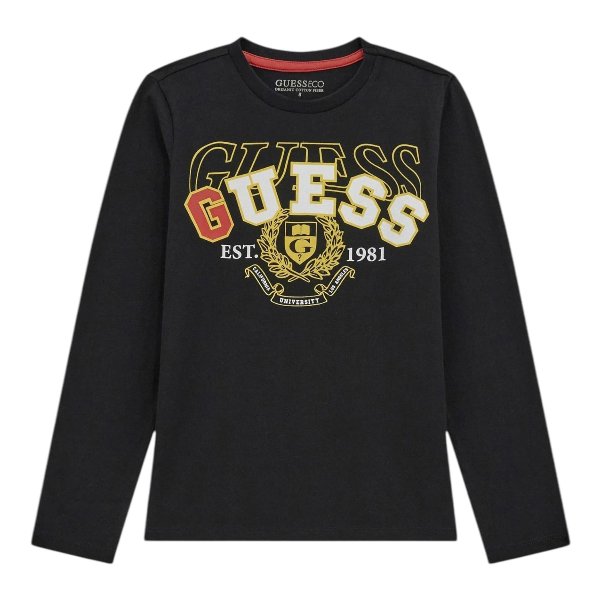 Guess Shirt Girocollo Tinta Unita con Logo per Bambino L5RI03K8HM4 NERO GUESS 
