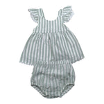 Babidu Completo 2 Pezzi Camicia-Coulotte Fantasia A Righe per Neonata 93409 VERDE BABIDU 