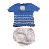 Juliana Completo T-Shirt Mezza Manica In Maglia-Coulotte Azzurro Per Neonata