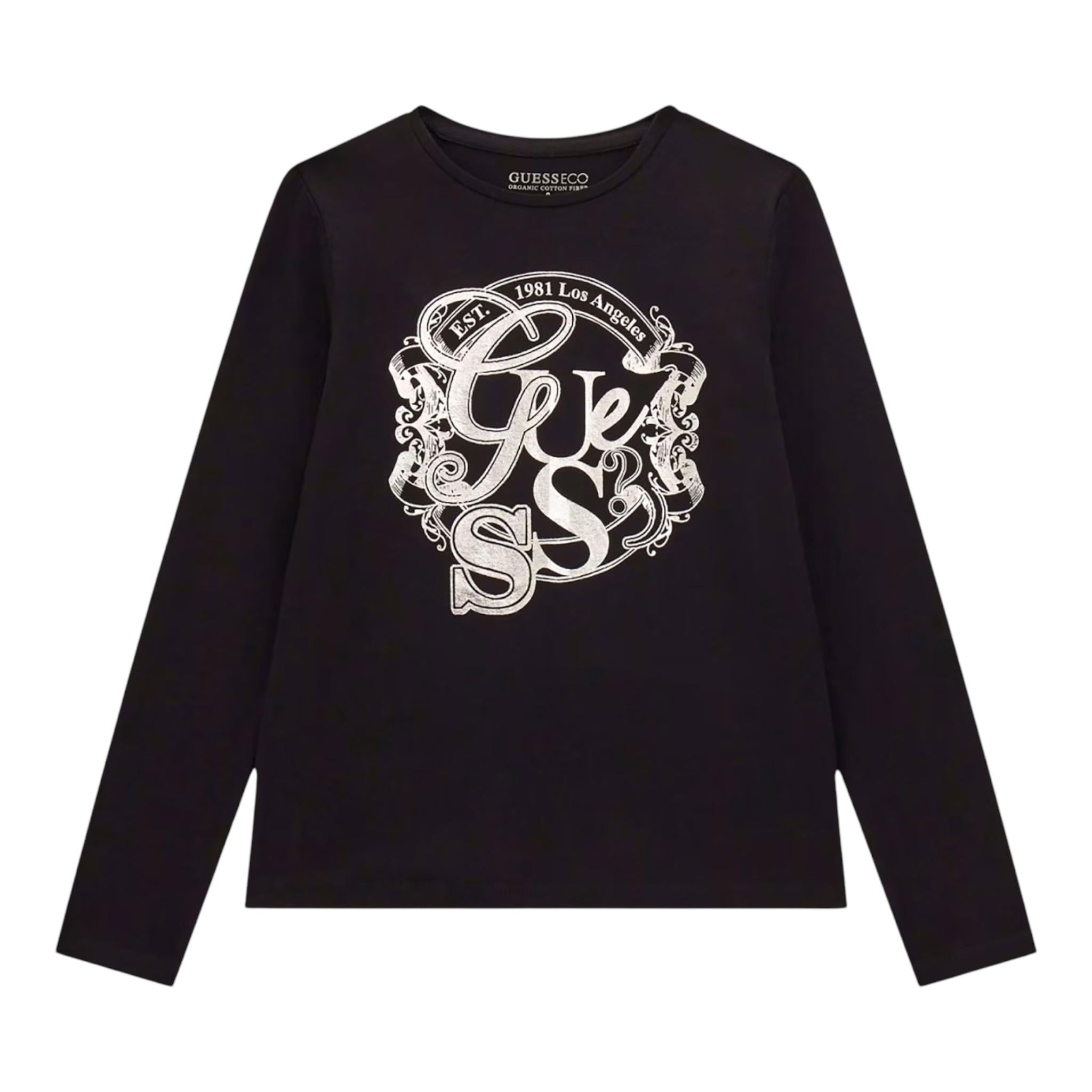 GUESS shirt girocollo tinta unita con stampa Nero per Bambina J4BI03J1314 NERO GUESS 