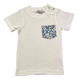 Pesciolino Rosso T-Shirt Girocollo Tinta Unita Con Taschino In Contrasto Bianco Per Neonato