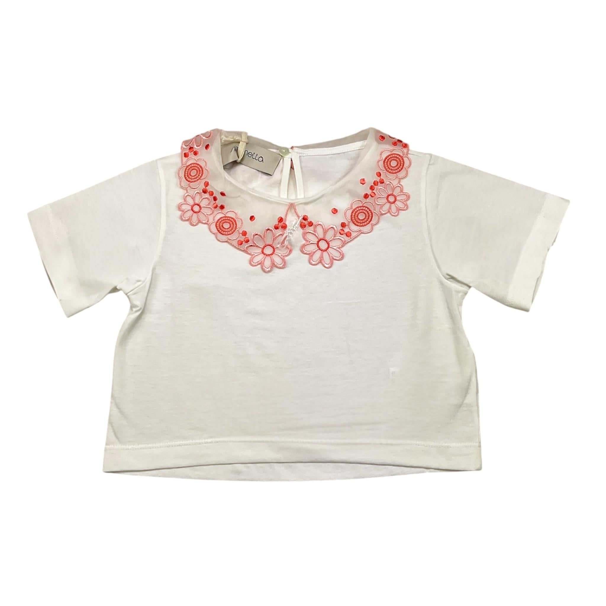 Simonetta T-Shirt Tinta Unita Girocollo con Colletto per Bambina SU8A21 BIANCO SIMONETTA 
