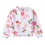 Sarabanda Felpa Girocollo Tinta Unita con Fantasia Fiori per Bambina 0B201 BIANCO SARABANDA 