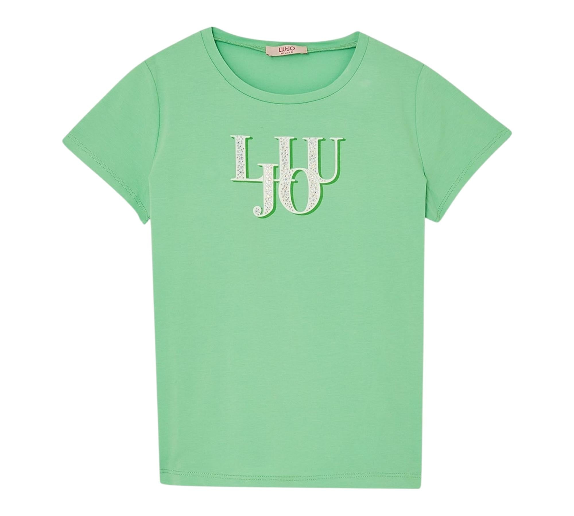 Liu Jo T-Shirt Girocollo Tinta Unita con Logo per Bambina GA5116X VERDE LIU JO 