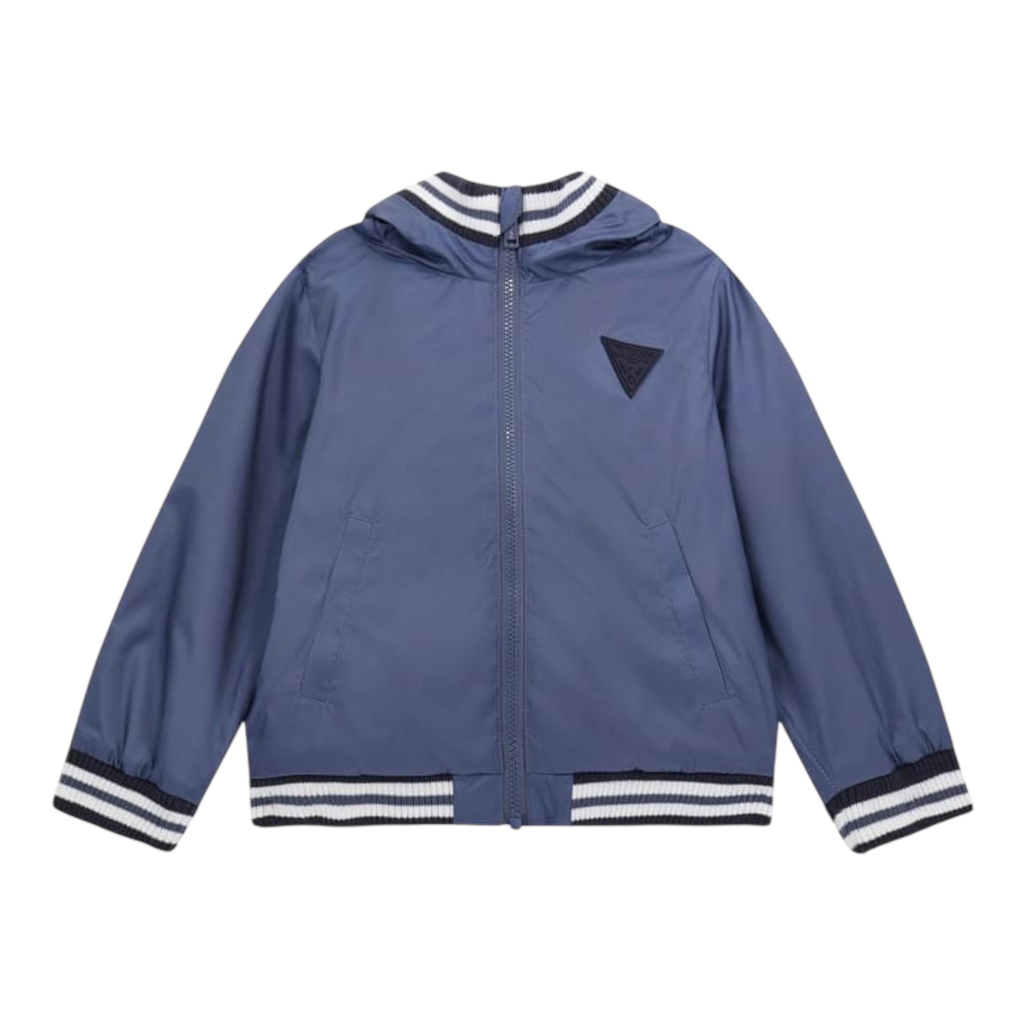 Guess Giubbino Tinta Unita con Zip E Cappuccio per Neonato N5RL11WCFM0 BLU GUESS 