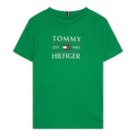 Tommy Hilfiger T-Shirt Girocollo Tinta Unita con Logo per Bambino KB0KB09538X VERDE TOMMY HILFIGER 