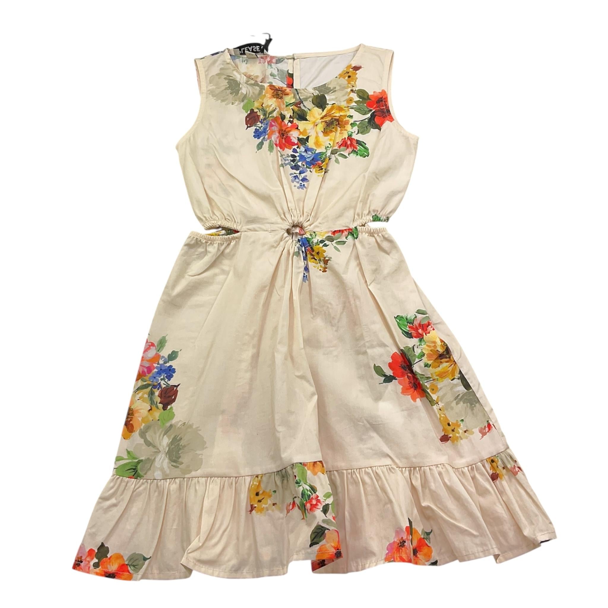 Please Abito Tinta Unita Modello Camicia con Fantasia per Bambina AB93274G72 PANNA PLEASE 