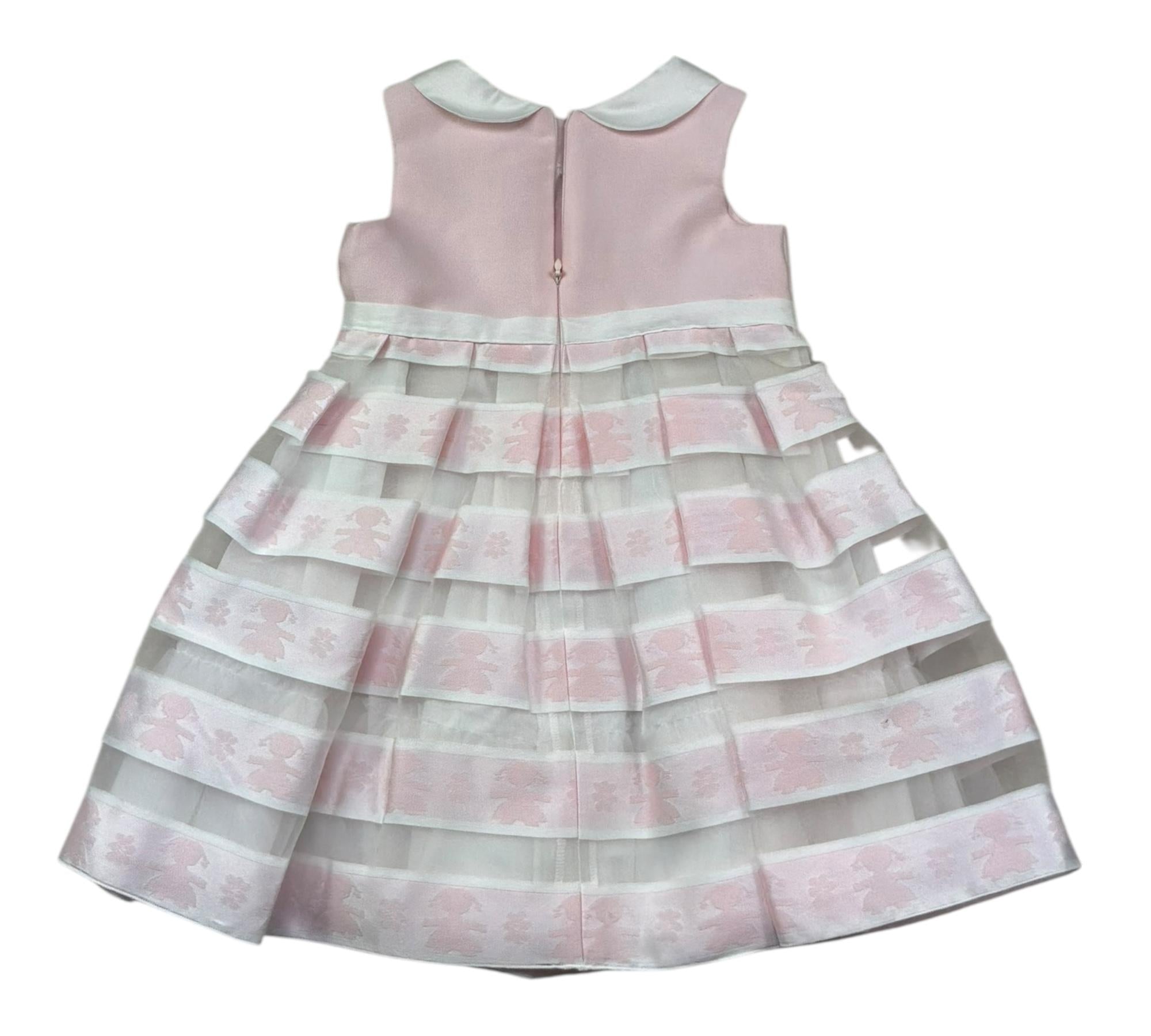 Le Bebe Abito Giromanica Tinta Unitacon Ricami Logo per Bambina LBG0758 ROSA LE BEBE 