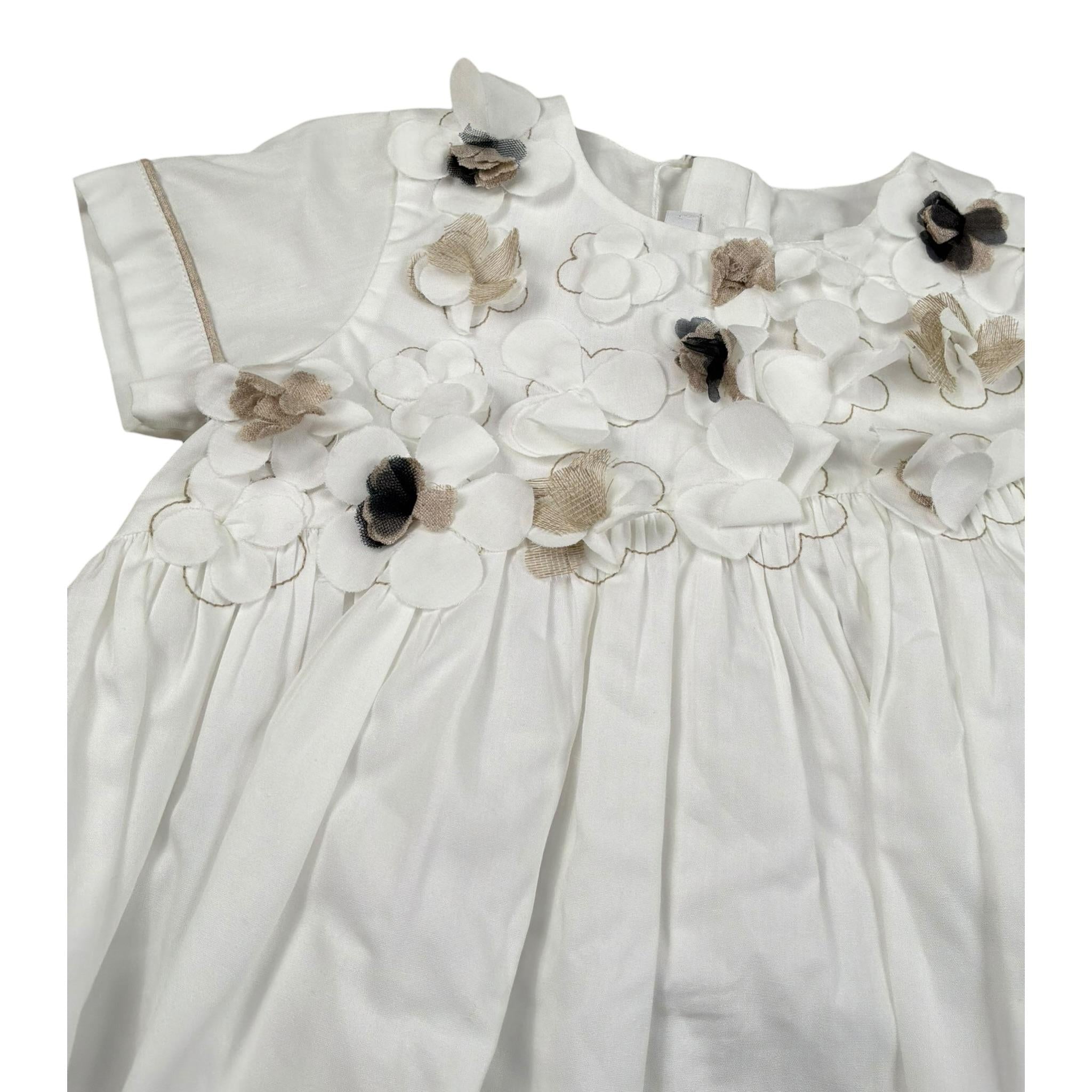 Le Coconne Abito Mezza Manica Tinta Unita con Applicazioni per Bambina LCN2017 BIANCO LE COCONNE 