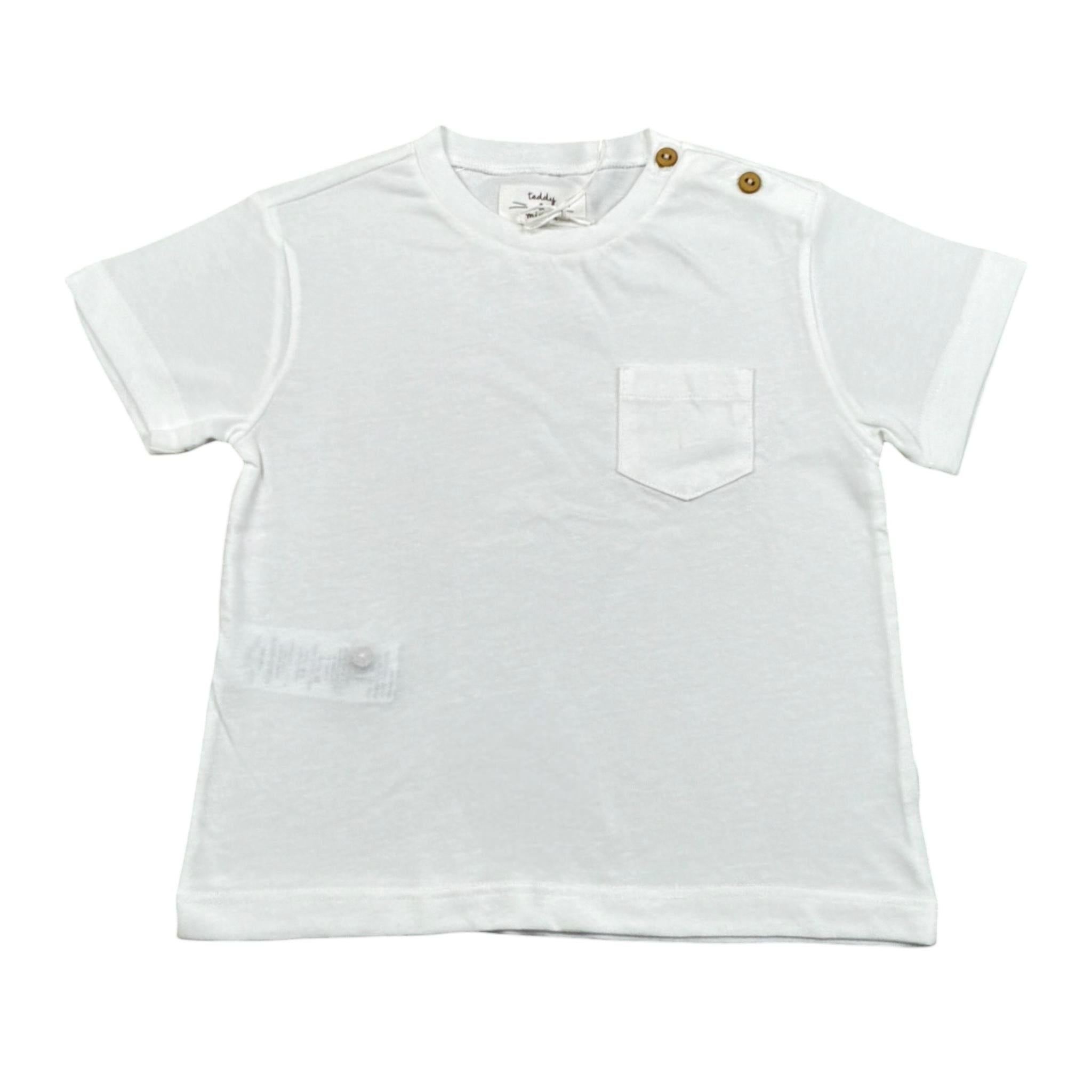 Teddy E Minou T-Shirt Girocollo Tinta Unita per Neonato E25SH015M0170 BIANCO TEDDY E MINOU 