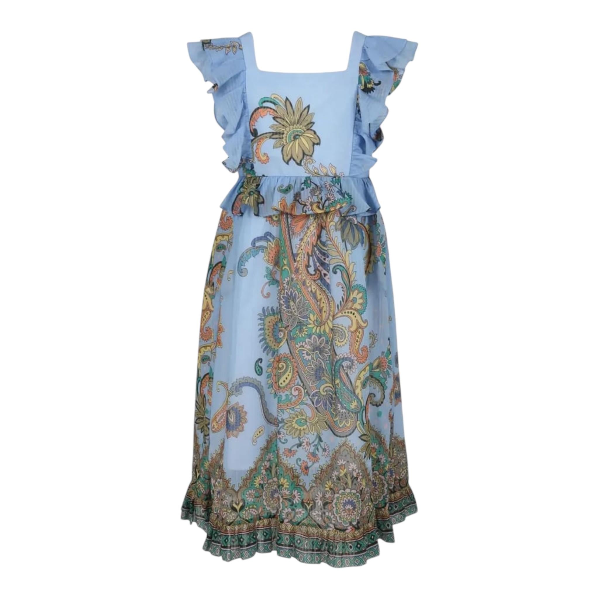 Etro Abito Tinta Unita con Fantasia per Bambina GW1B82 AZZURRO ETRO 