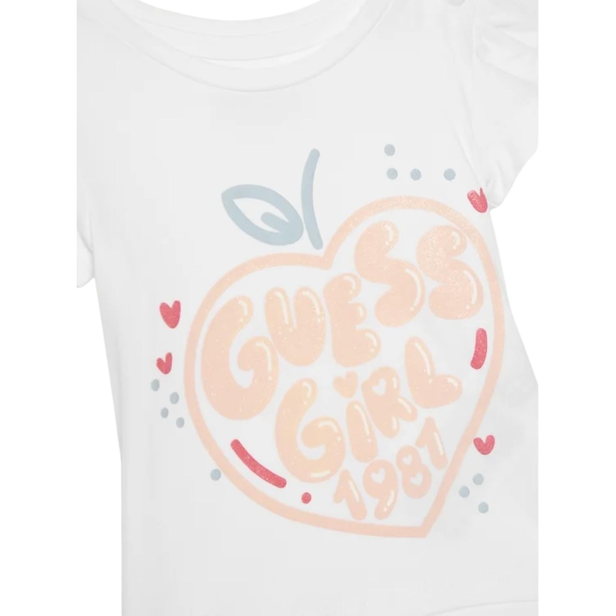 Guess T-Shirt Girocollo Tinta Unita con Stampa per Bambina K5GI01K6YW4X BIANCO GUESS 