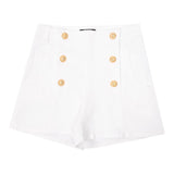 Balmain Short Tinta Unita Con Bottoni In Contrasto Bianco Per Bambina