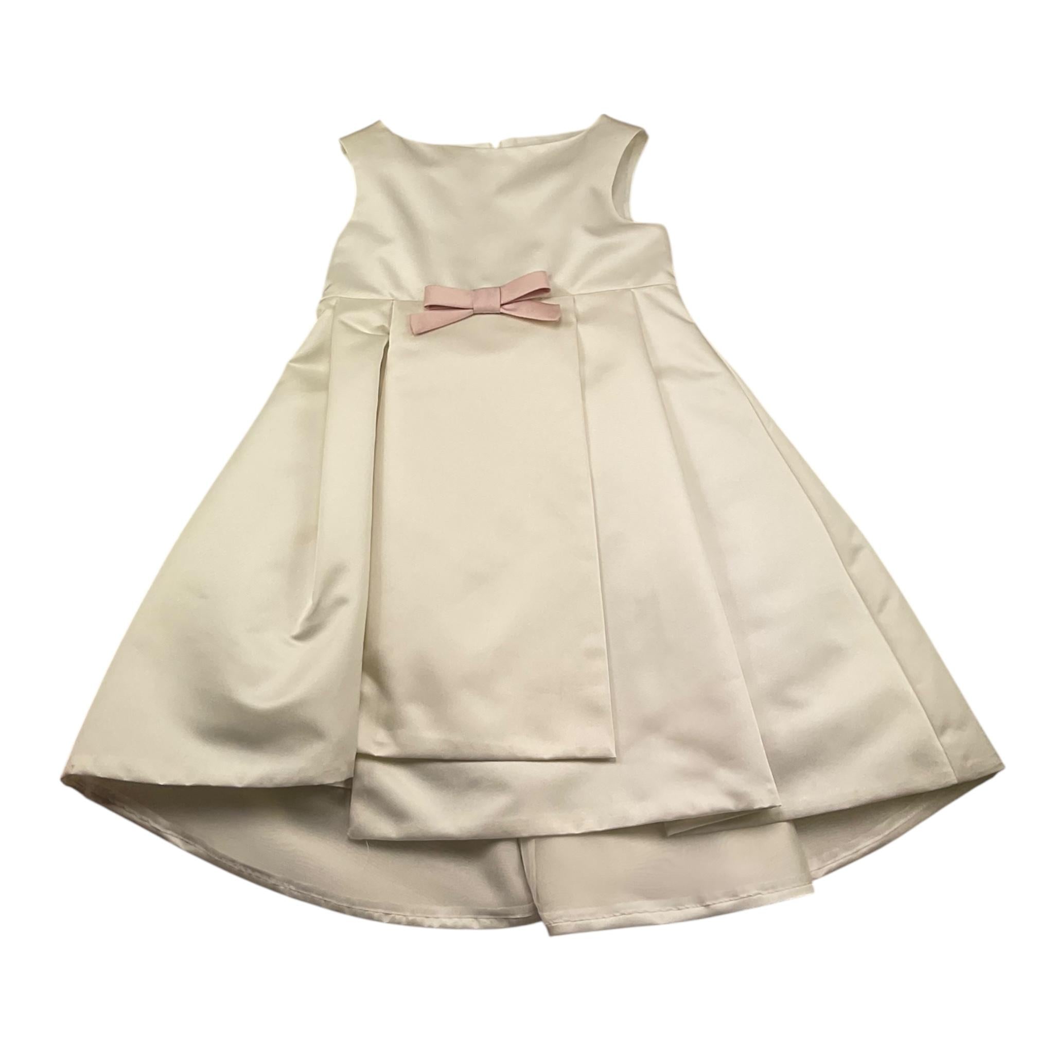 Colori Chiari Abito Cerimonia Tinta Unita Giromanica con Fiocco In Contrasto per Bambina FB103489 BIANCO COLORI CHIARI 