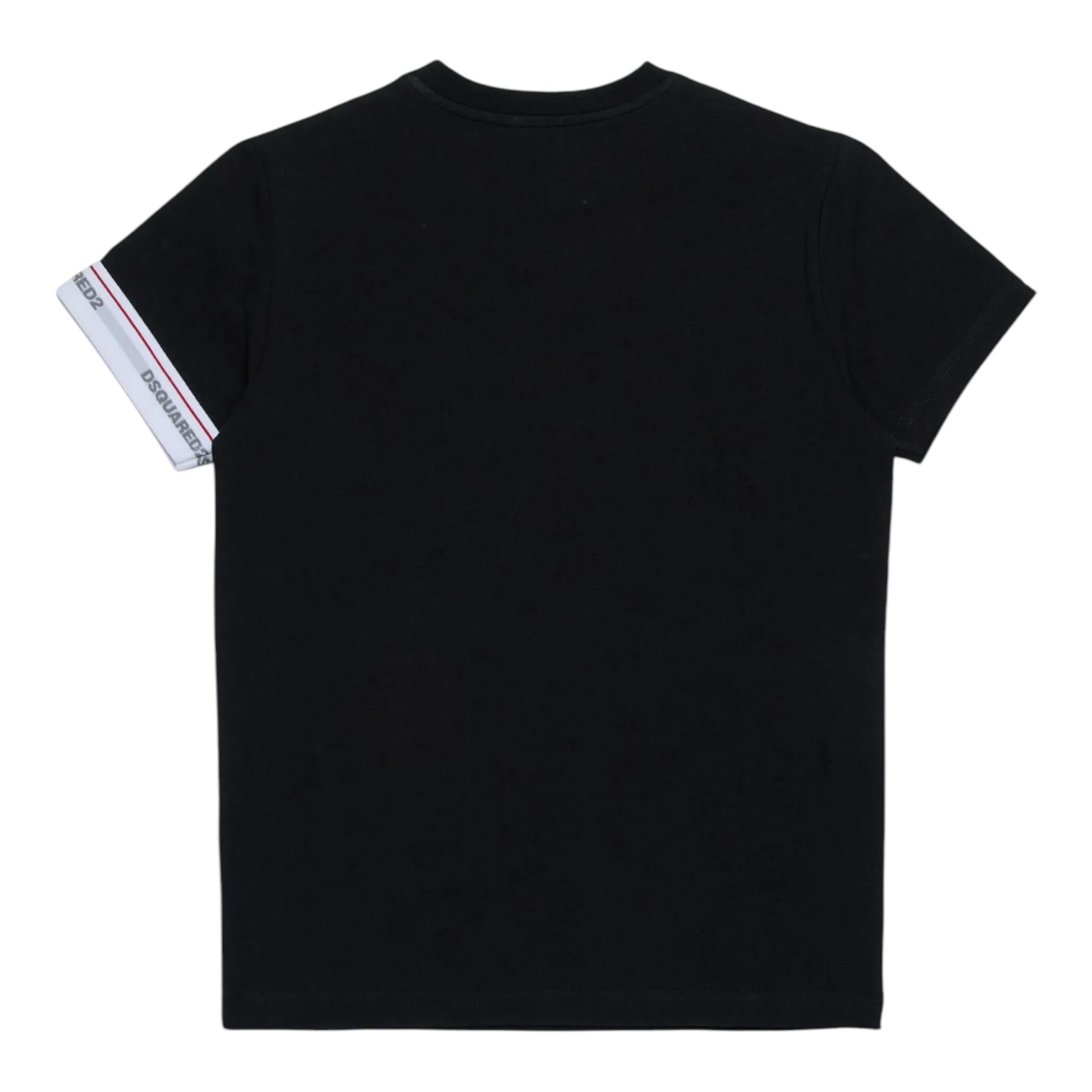 DSQUARED2 t-shirt girocollo tinta unita con logo alla manica Nero per Bambino DQ2480 NERO DSQUARED2 