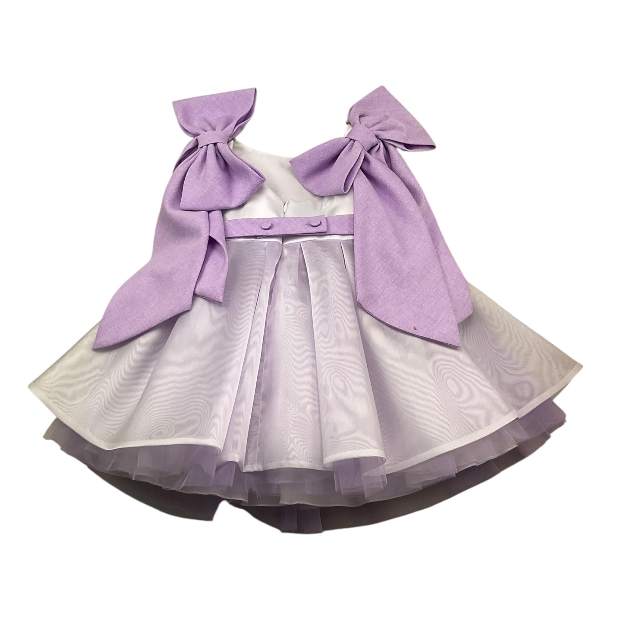Colori Chiari Abito Giromanica Cerimoniale Bicolore con Fiocchi In Contrasto per Neonata FB107653 LILLA COLORI CHIARI 