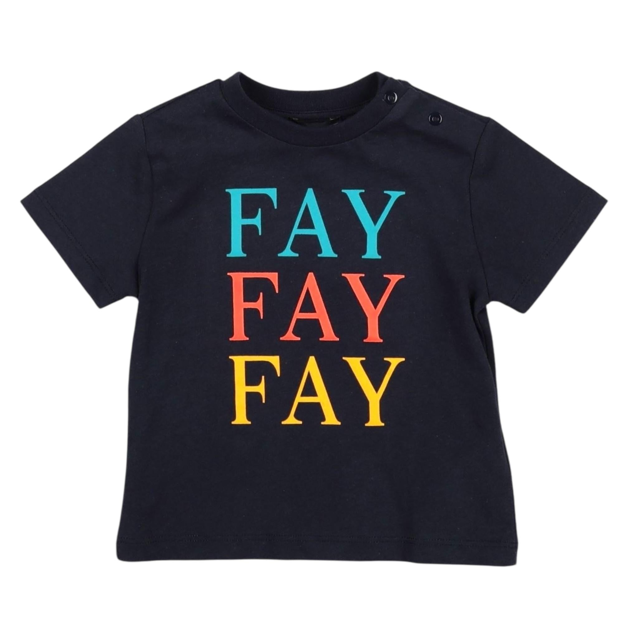 Fay T-Shirt Girocollo Tinta Unita con Loghi per Neonato 5Q8421 BLU FAY 