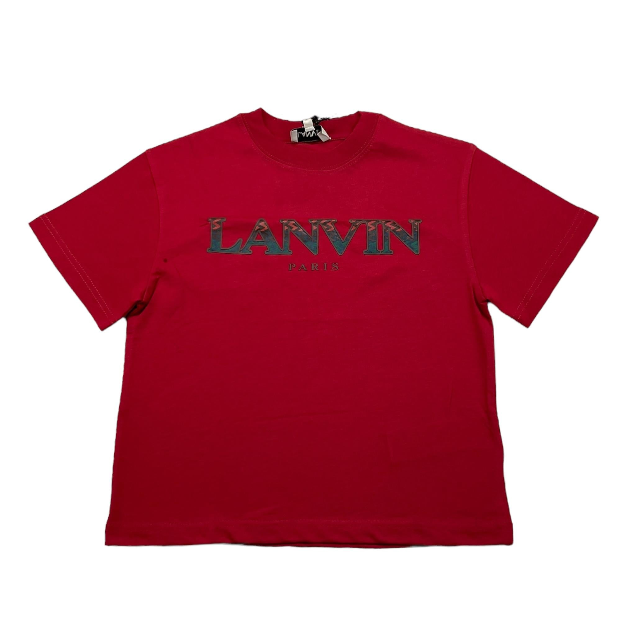 Lanvin T-Shirt Girocollo Tinta Unita con Logo per Bambino N30146 ROSSO LANVIN 