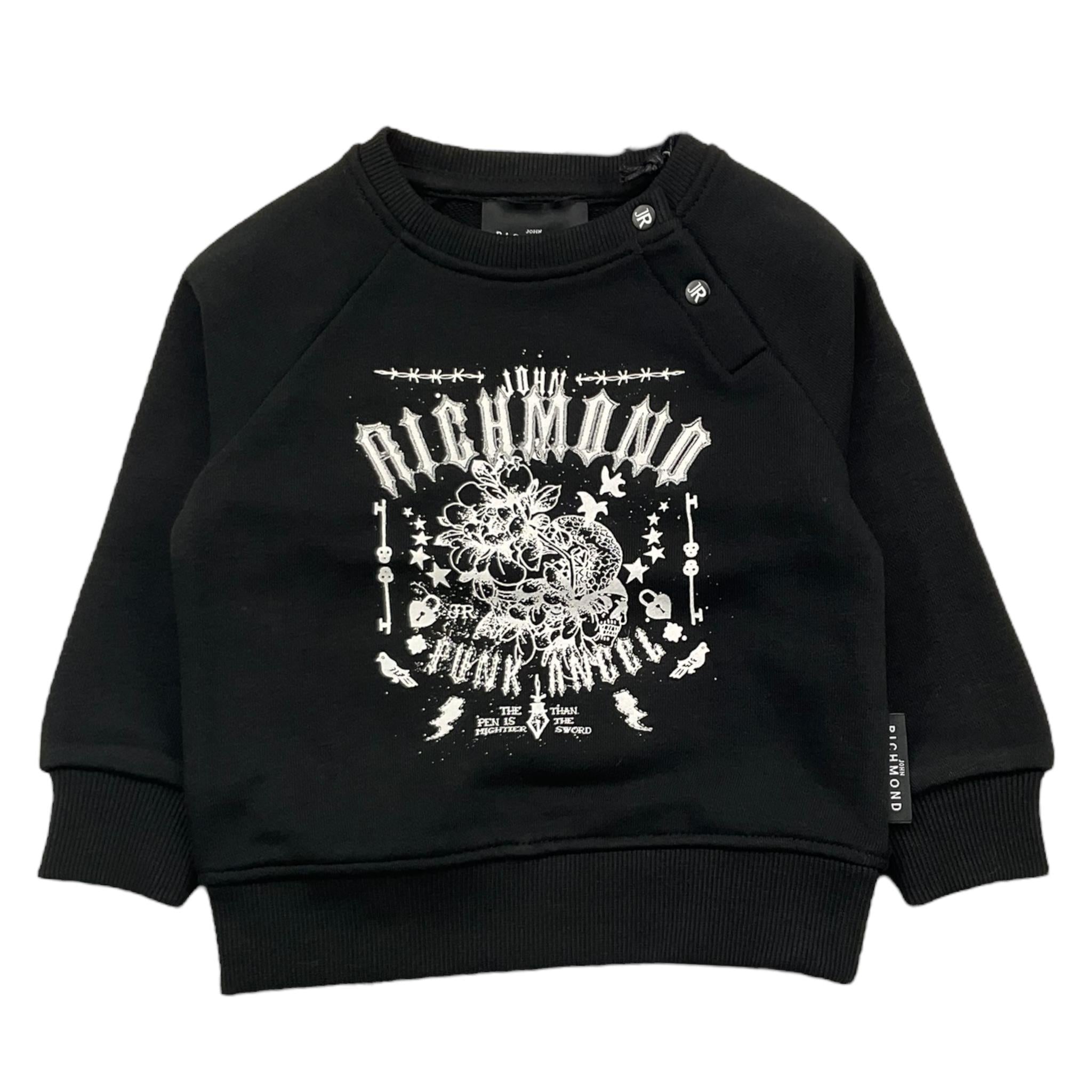 JOHN RICHMOND felpa chiusa girocollo tinta unita cn stampa in contrasto Nero per Neonato RIA25119FE NERO JOHN RICHMOND 