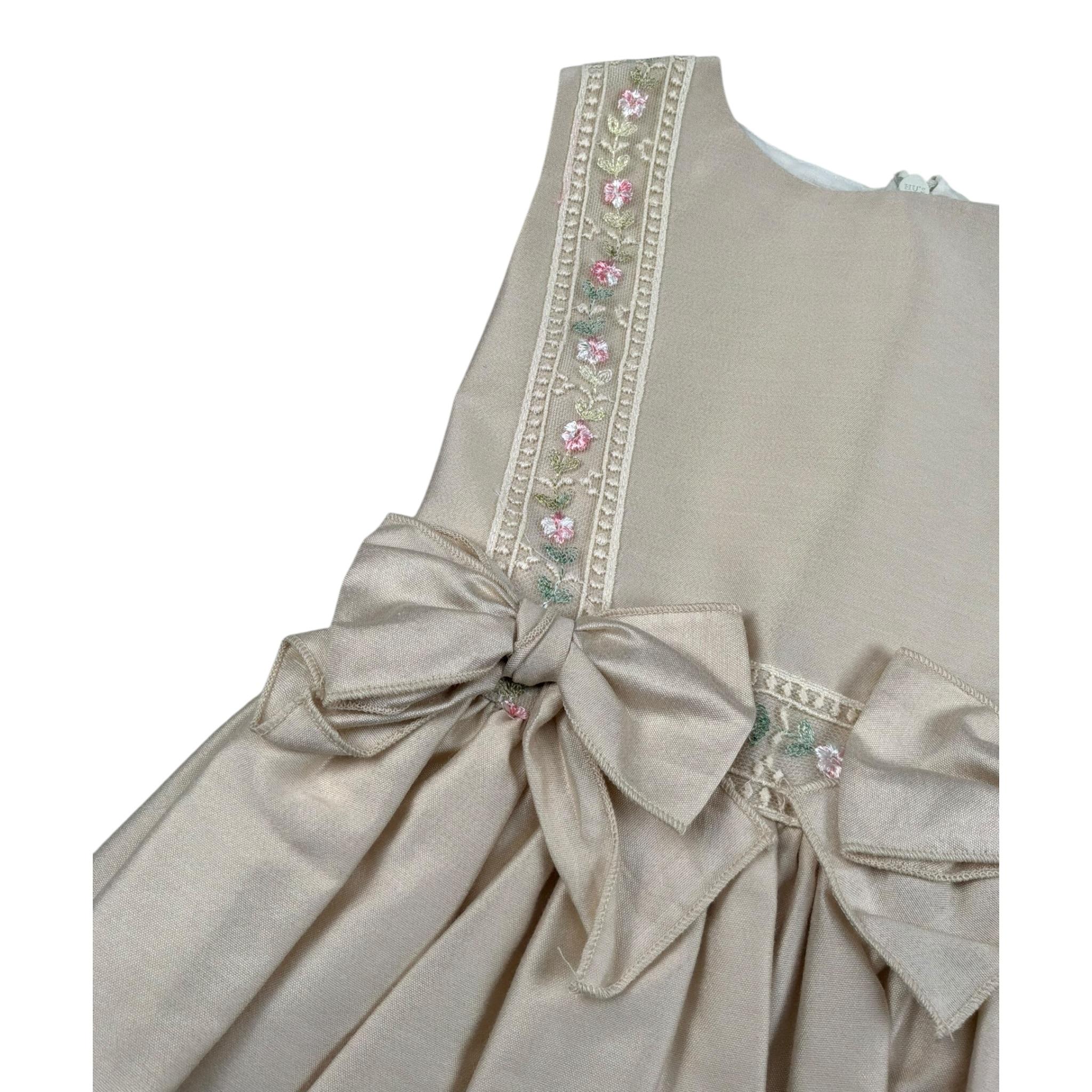 Pure Firenze Abito Giromanica Tinta Unita con Ricamii per Neonata PC01244 BEIGE PURE FIRENZE 