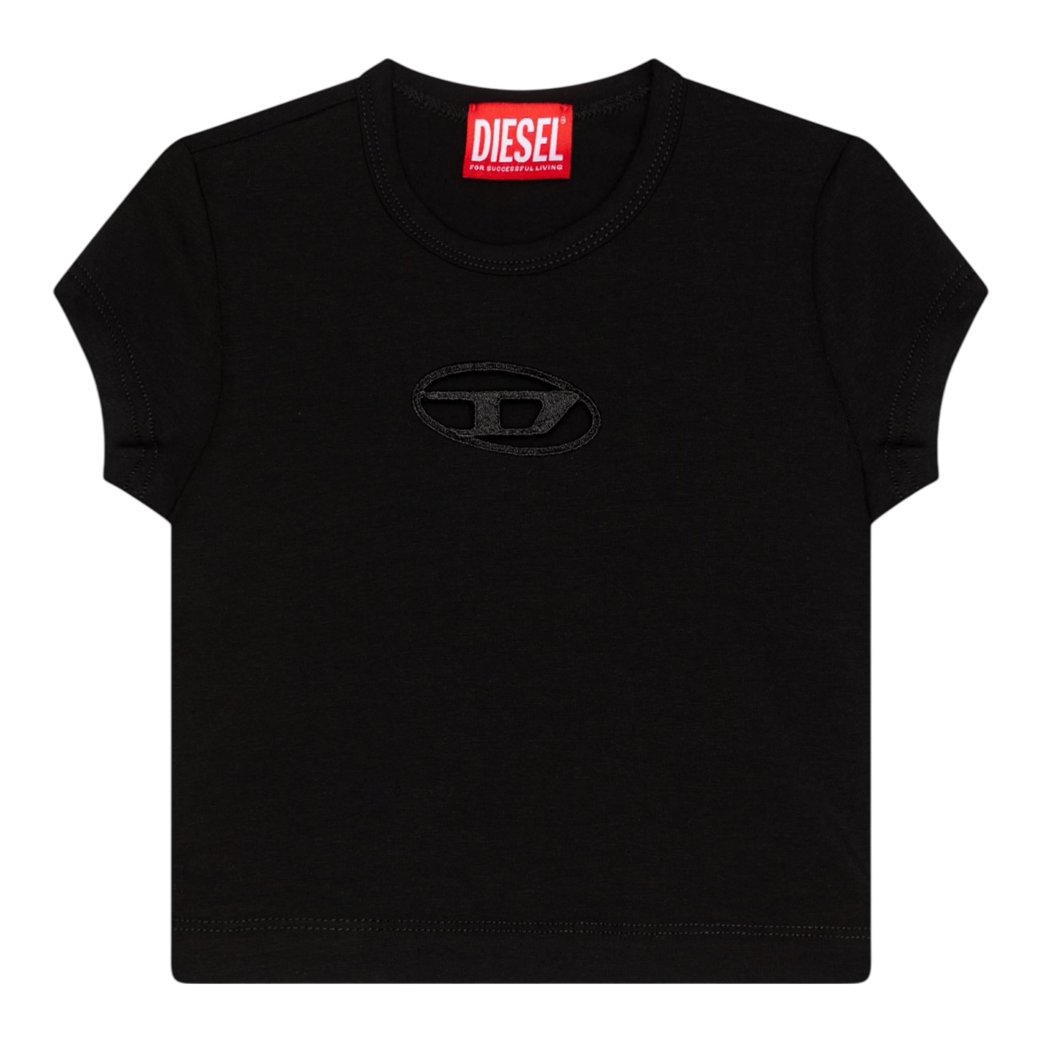 Diesel T-Shirt Girocollo Tinta Unita con Logo per Bambina J01830XX NERO DIESEL 