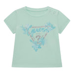 Guess T-Shirt Girocollo Tinta Unita con Stampa per Neonata A5GI03K6YW4X VERDE ACQUA GUESS 