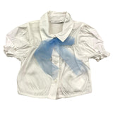 M+E' Camicia Mezza Manica Tinta Unita con Fiocco In Tulle Bianco per Neonata