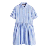 Tommy Hilfiger Abito Tinta Unita con Fantasia A Righe Mezza Manica per Bambina KG0KG08579 AZZURRO TOMMY HILFIGER 