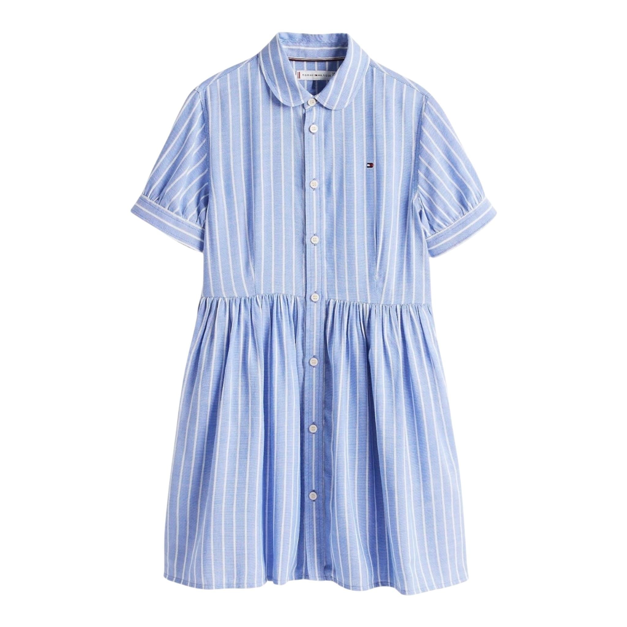 Tommy Hilfiger Abito Tinta Unita con Fantasia A Righe Mezza Manica per Bambina KG0KG08579 AZZURRO TOMMY HILFIGER 