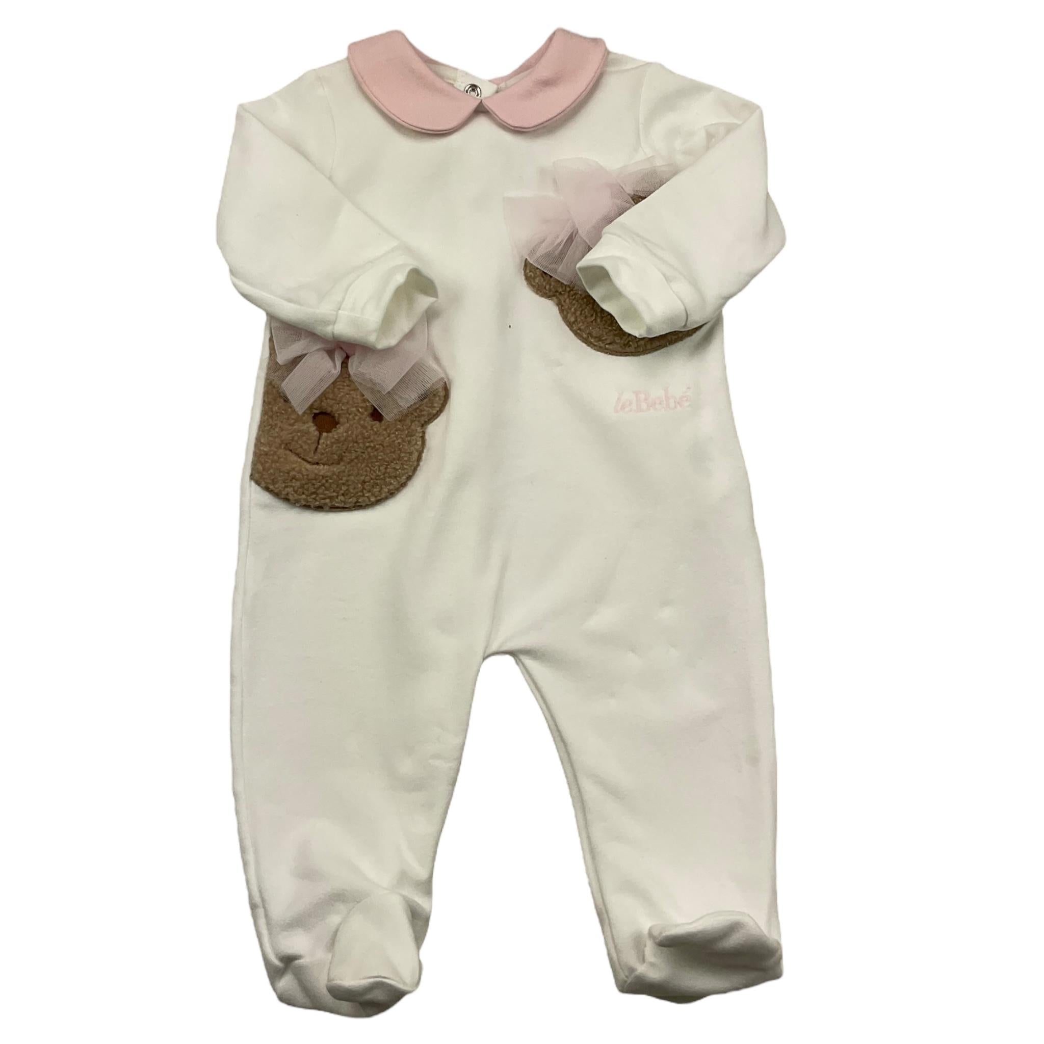 LE BEBE' tutina manica lunga tinta unita con orso Bianco per Neonata LBG6008 BIANCO LE BEBE' 