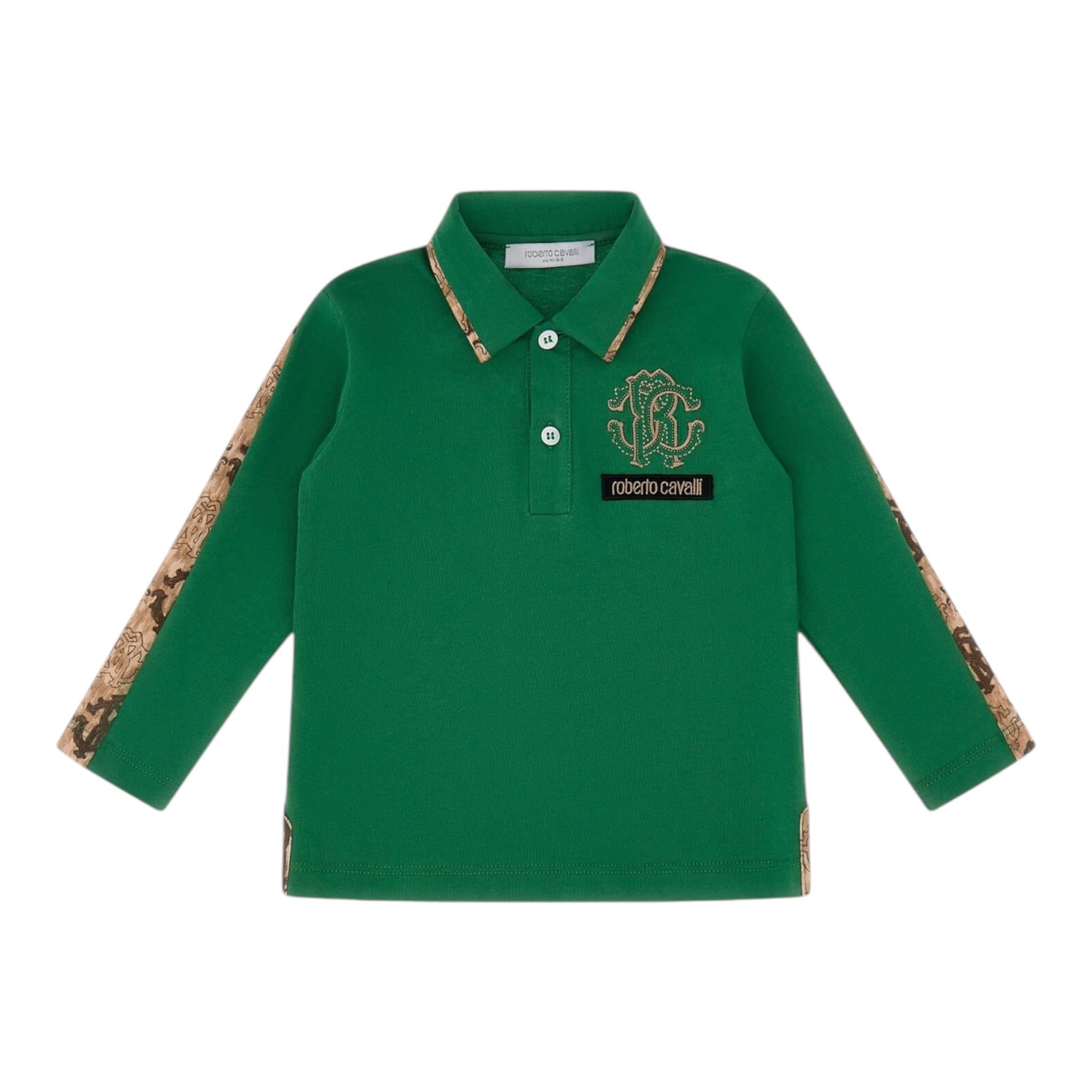 ROBERTO CAVALLI polo manica lunga tinta unita con logo Verde per Neonato TJT641 VERDE ROBERTO CAVALLI 