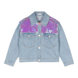 Billieblush Giubbino Modello Di Jeans Tinta Unita Con Paillettes Azzurro Per Bambina