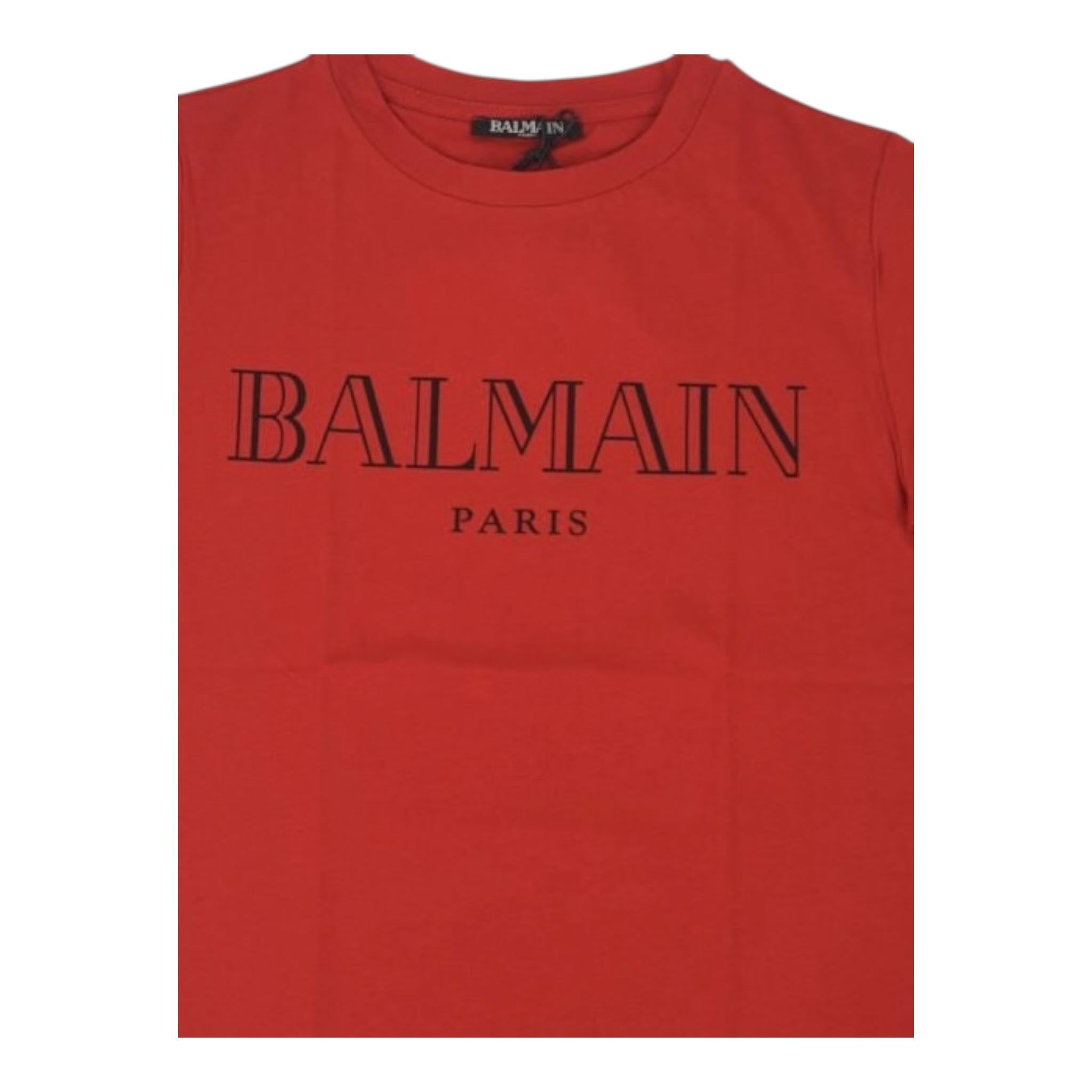 Balmain T-Shirt Girocollo Tinta Unita con Stampa per Neonato BV8581 ROSSO BALMAIN 