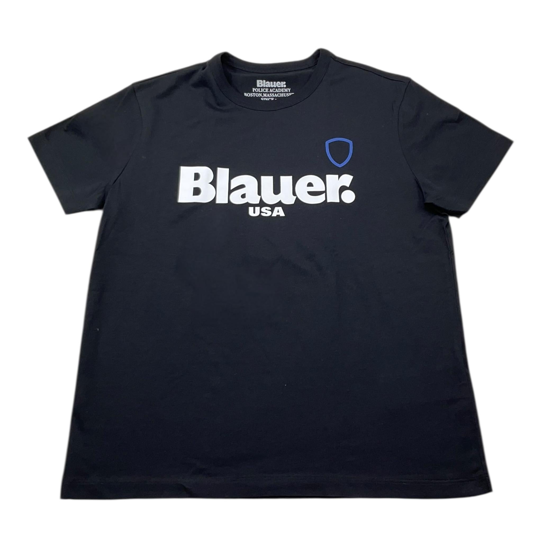 Blauer T-Shirt Girocollo Tinta Unita con Logo per Bambino 25SBLKH02507 NERO BLAUER 