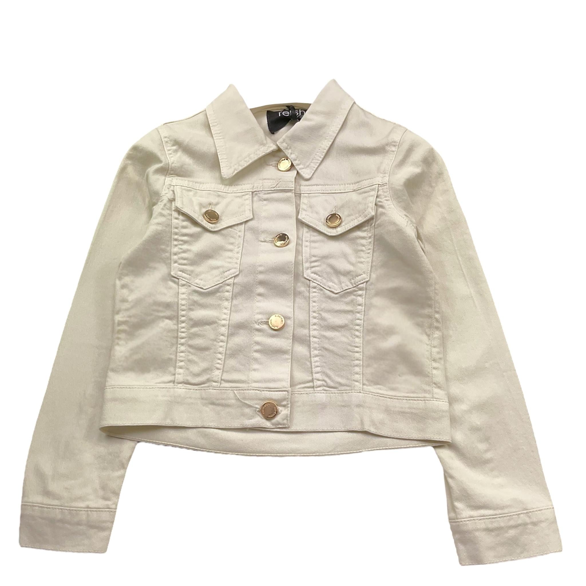 Relish Giubbino In Denim Tinta Unita con Bottoni per Bambina RGP23050 BIANCO RELISH 