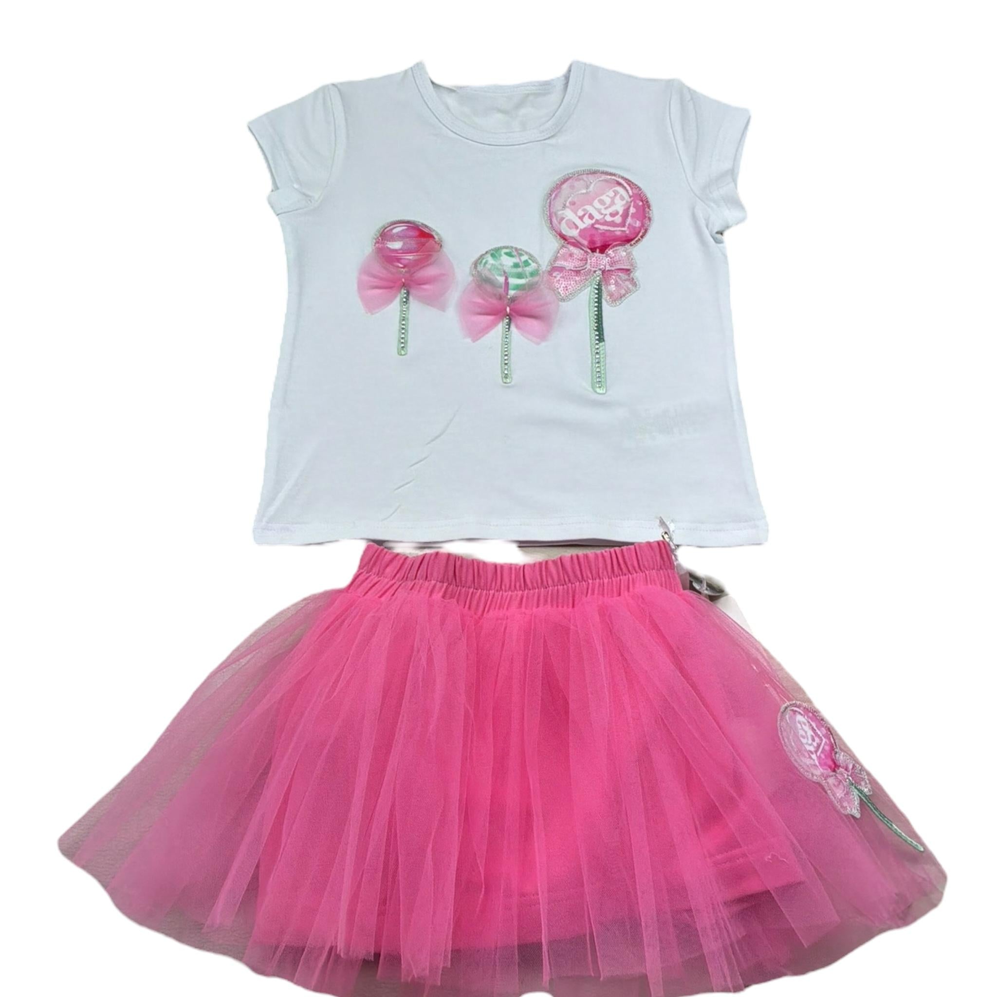 Daga Collection Completo Gonna con Tulle-T-Shirt Tinta Unita  per Bambina M10130 BIANCO DAGA COLLECTION 