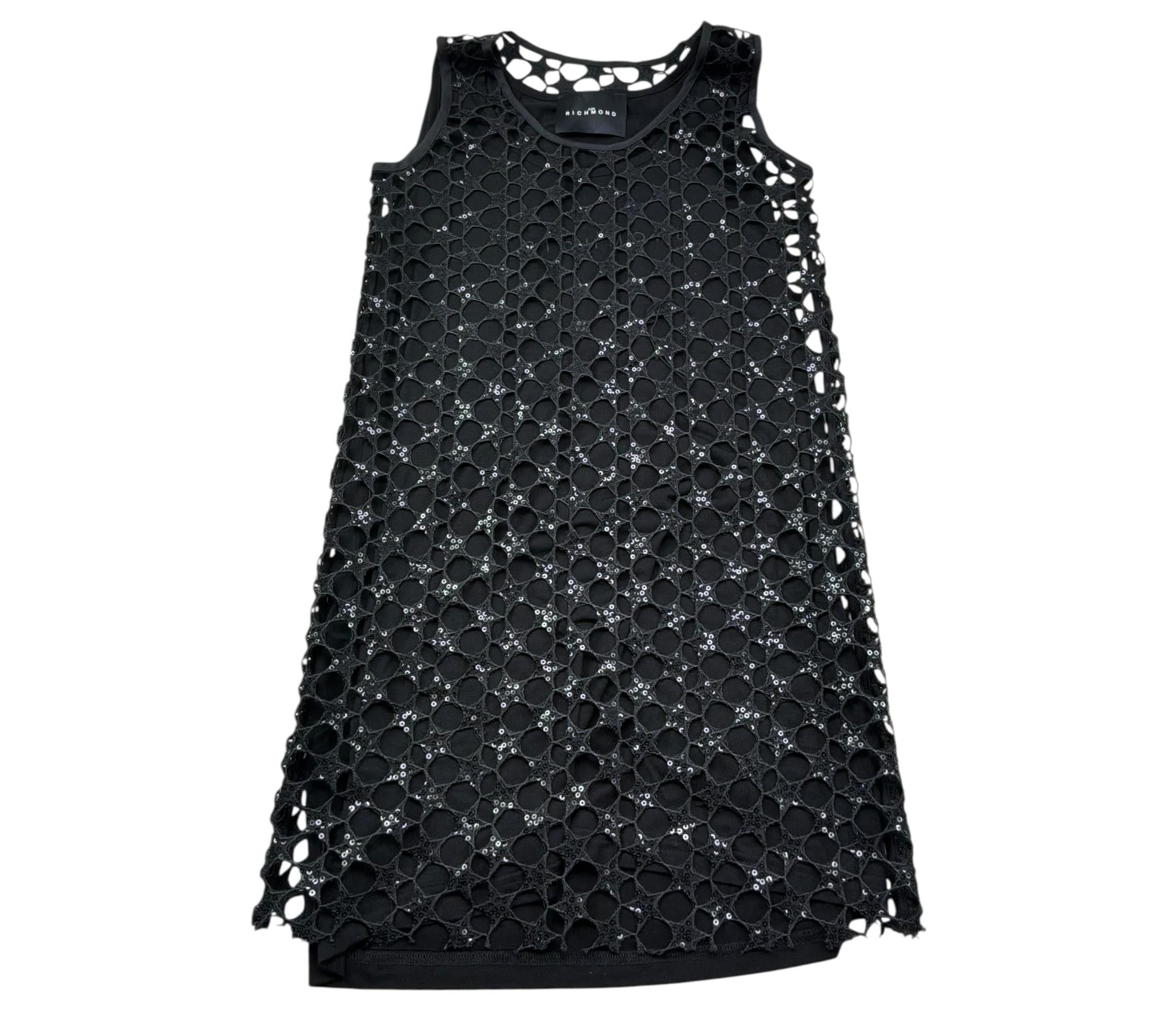 John Richmond Abito Giromanica Tinta Unita Traforato per Bambina RGP26104VE NERO JOHN RICHMOND 