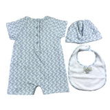 Etro Completo 3 Pezzi Pagliaccetto-Bavetta-Cappello Azzurro Per Neonato