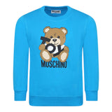 Moschino Felpa Chiusa Girocollo tinta unita con Stampa Orso Azzurro per Bambino HUF08V AZZURRO MOSCHINO 