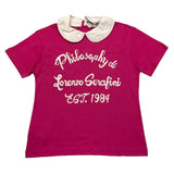 PHILOSOPHY t-shirt tinta unita con colletto in contrasto Fuxia per Bambina PFTS005 FUXIA PHILOSOPHY 