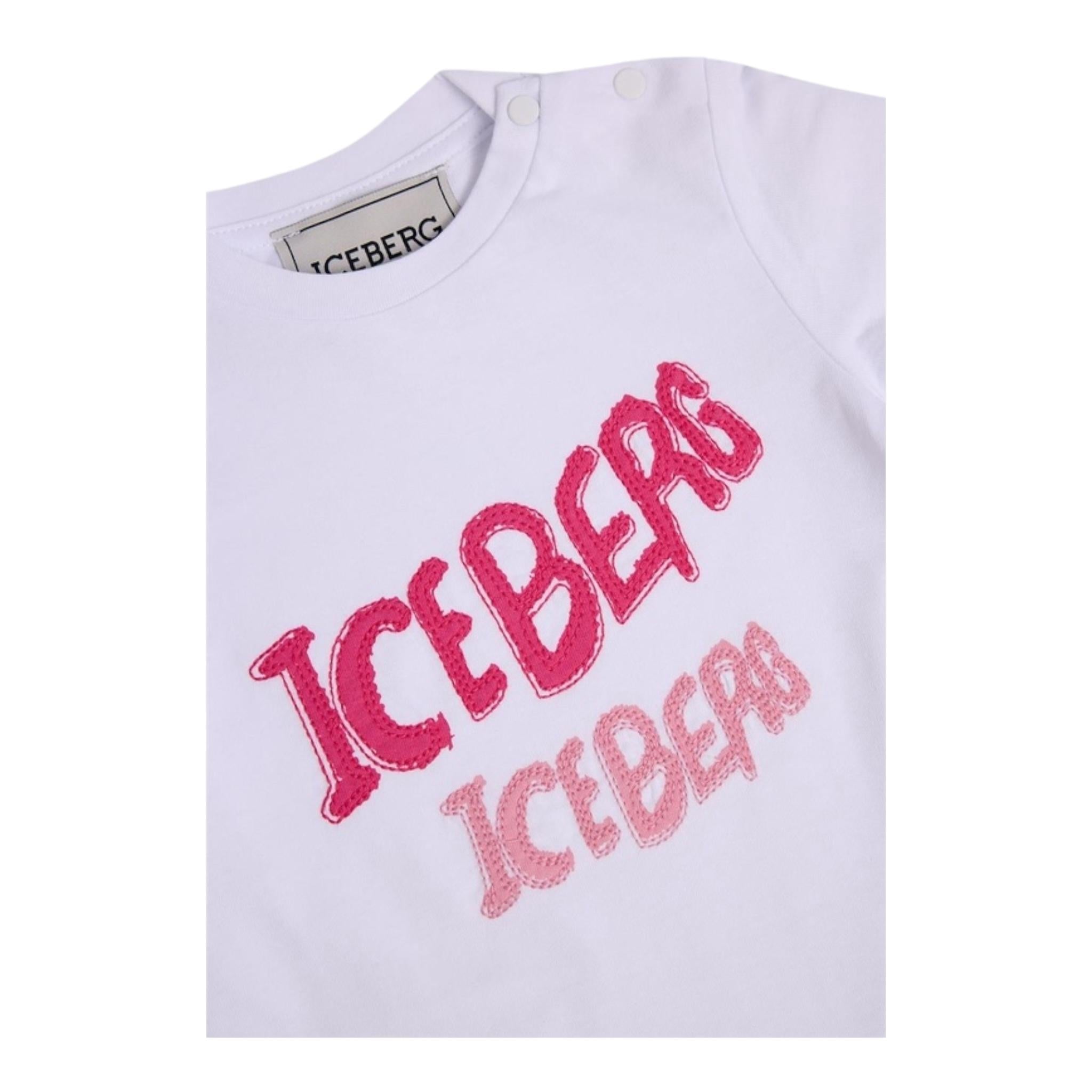 Iceberg T-Shirt Girocollo Tinta Unita con Stampa per Neonata TSICE5163B BIANCO ICEBERG 