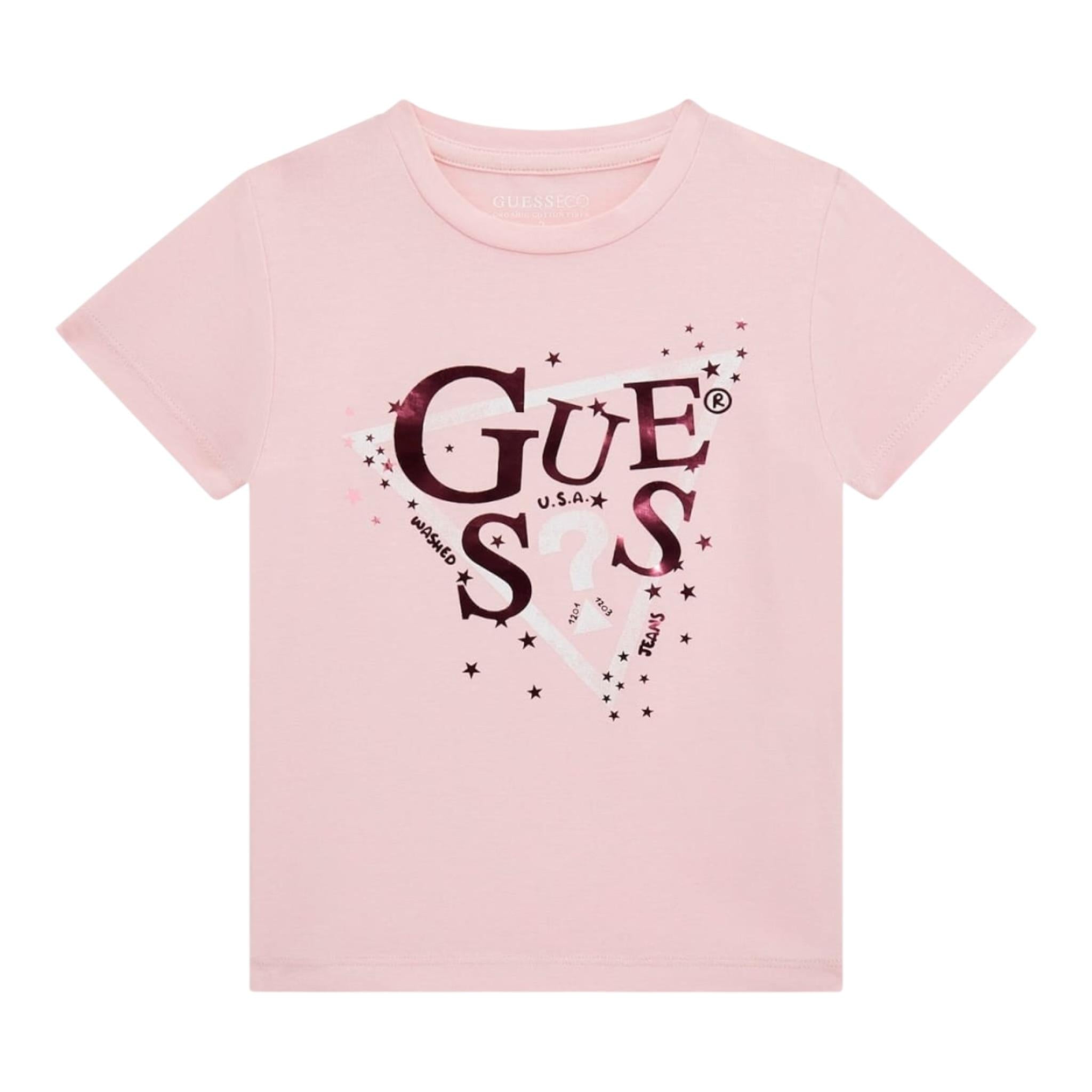 Guess T-Shirt Girocollo Tinta Unita con Logo per Neonata K5RI00K6YW4XXX ROSA GUESS 